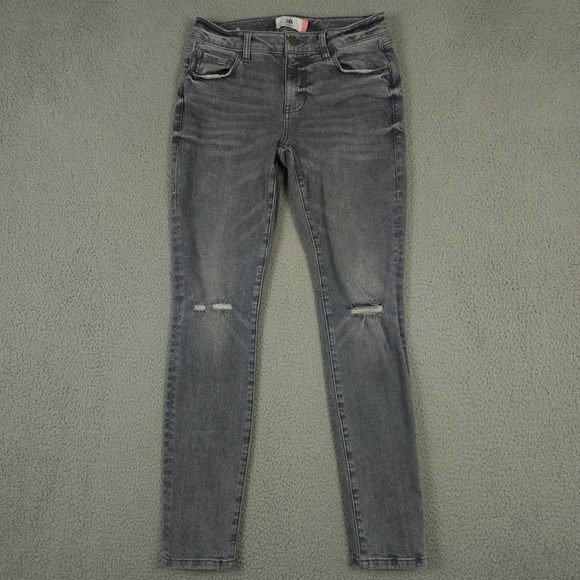 CAbi Denim - CAbi Jeans Womens 4 Washed Gray High Rise Skinny Distressed Busted Knees Denim